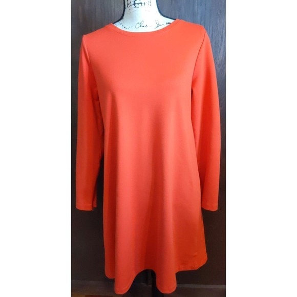 Club Monaco size 8 Medium Back sleeve Zip Shift Dress Orange Long sleeve knit - Picture 1 of 5